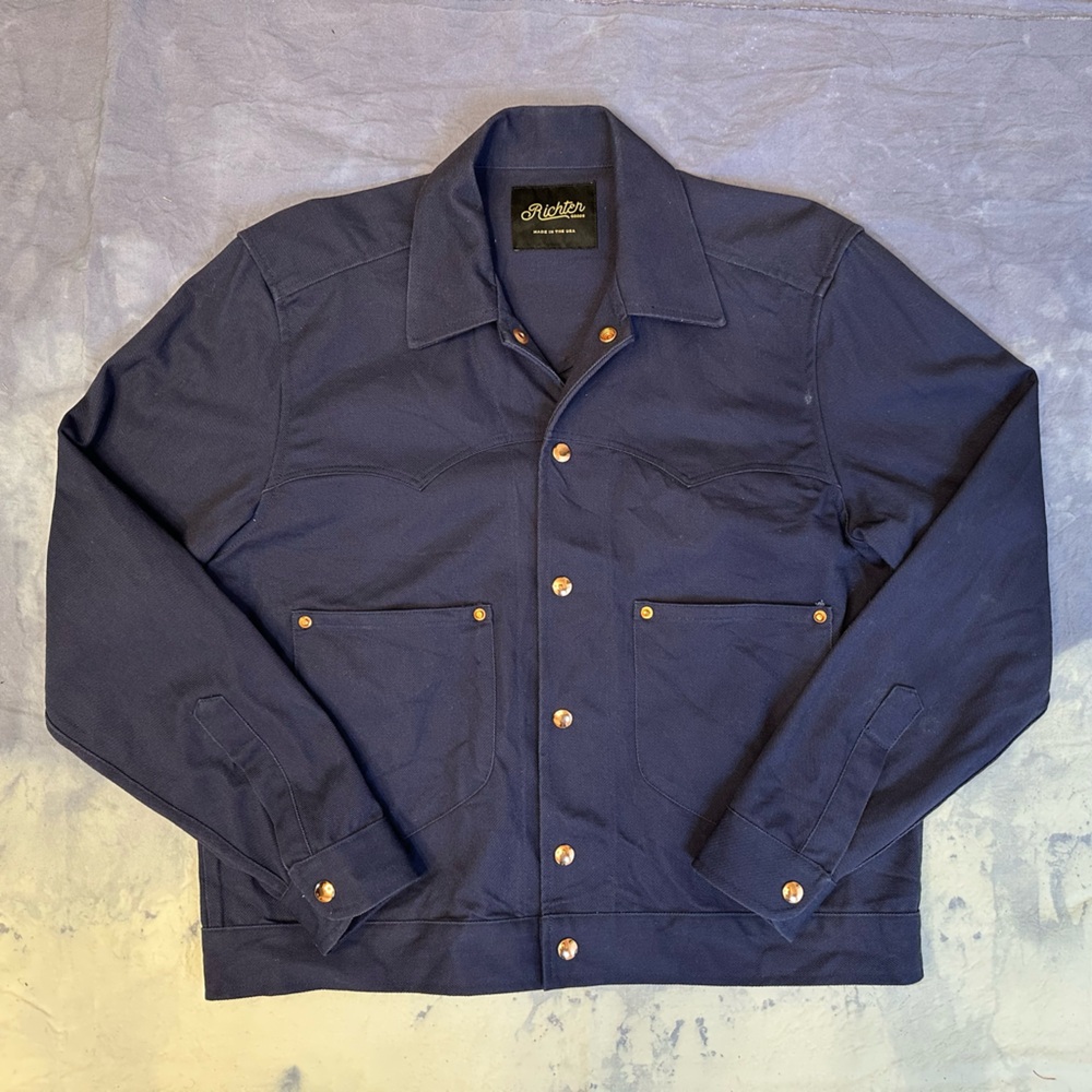 Richter Goods Men's Terlingua Trucker Jacket M Navy Western Snap Front Yoke